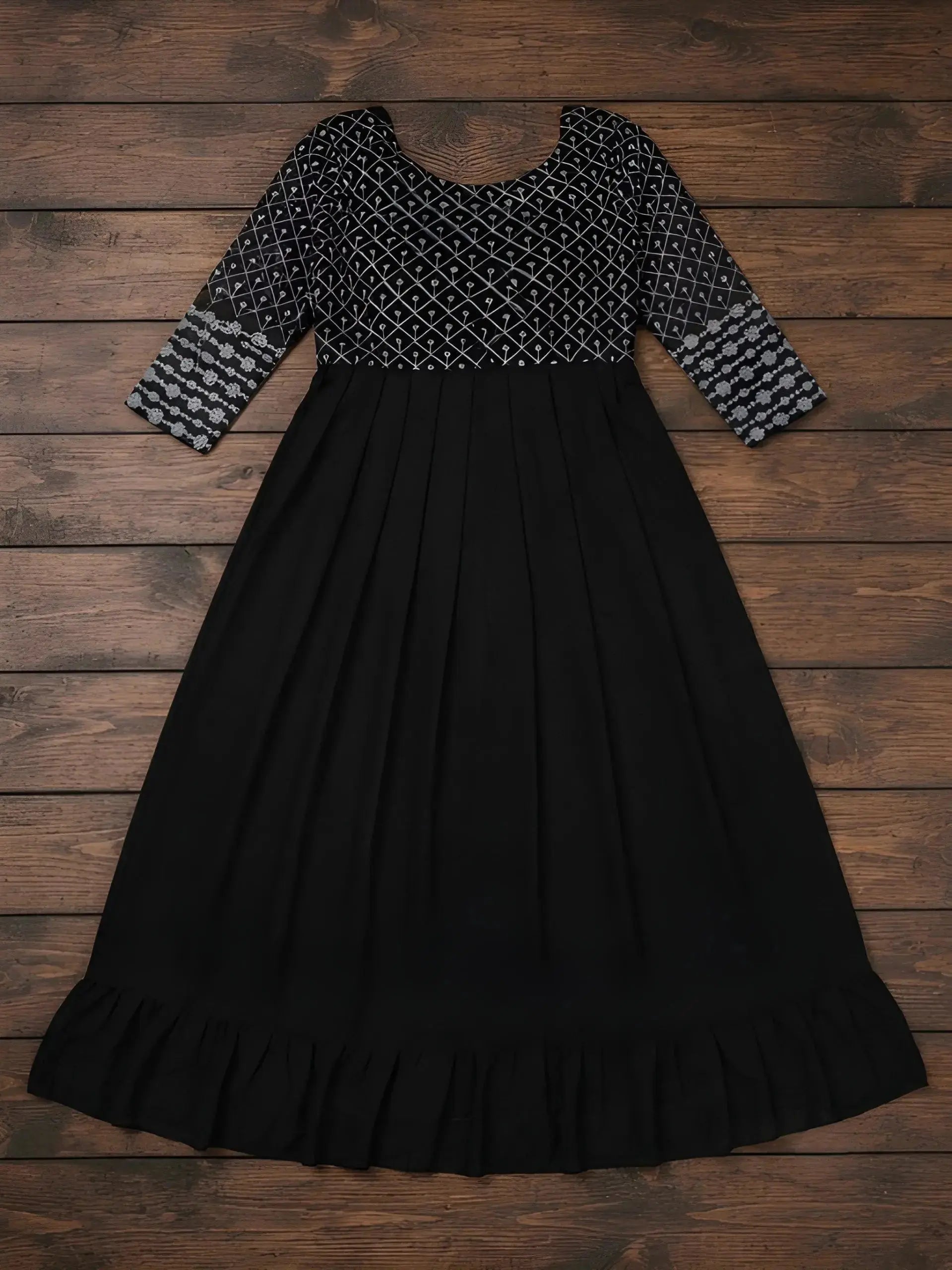 Black Embroidered Dress flat lay showing full Georgette maxi silhouette